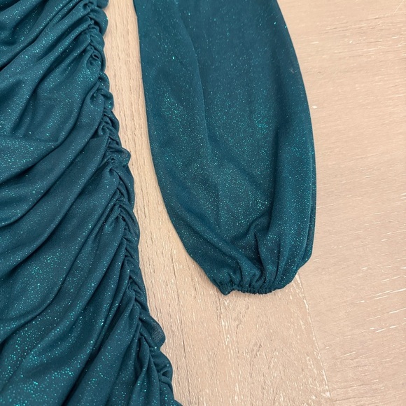 Jump Emerald Teal Shimmering Long Sleeve Ruched Dress Hoco dance - Picture 7 of 9